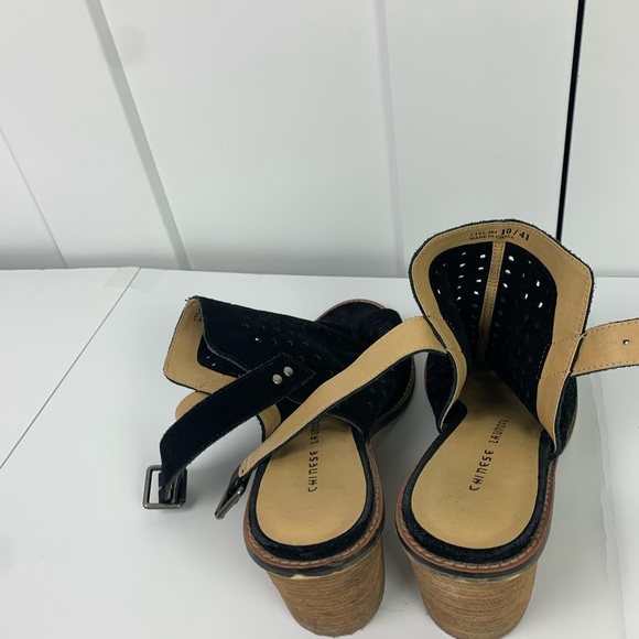 Chinese Laundry 10 Black Carnival Open Toe Ankle Booties Perforated Suede - Picture 4 of 7